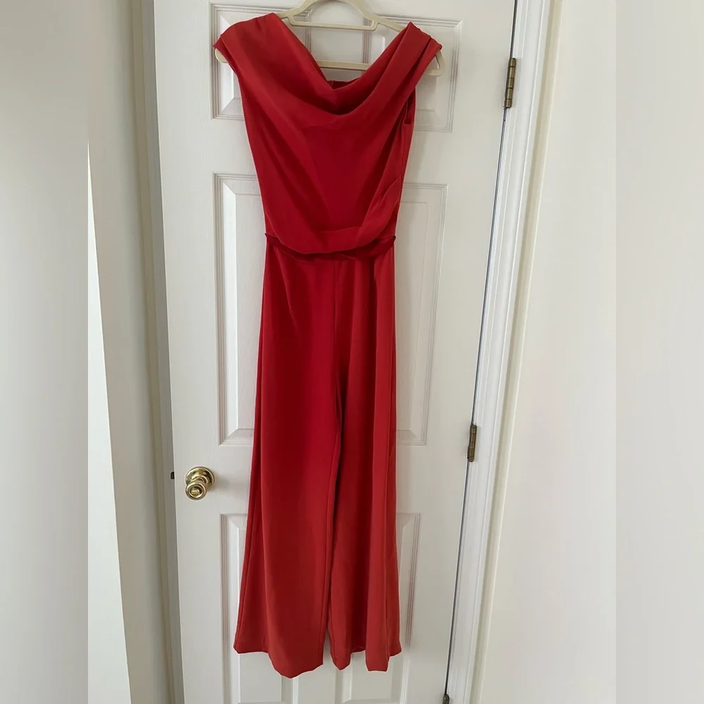 Max Mara Pianoforte Draped Cady Wide Leg Evening Jumpsuit, Size US 4, Red Orange